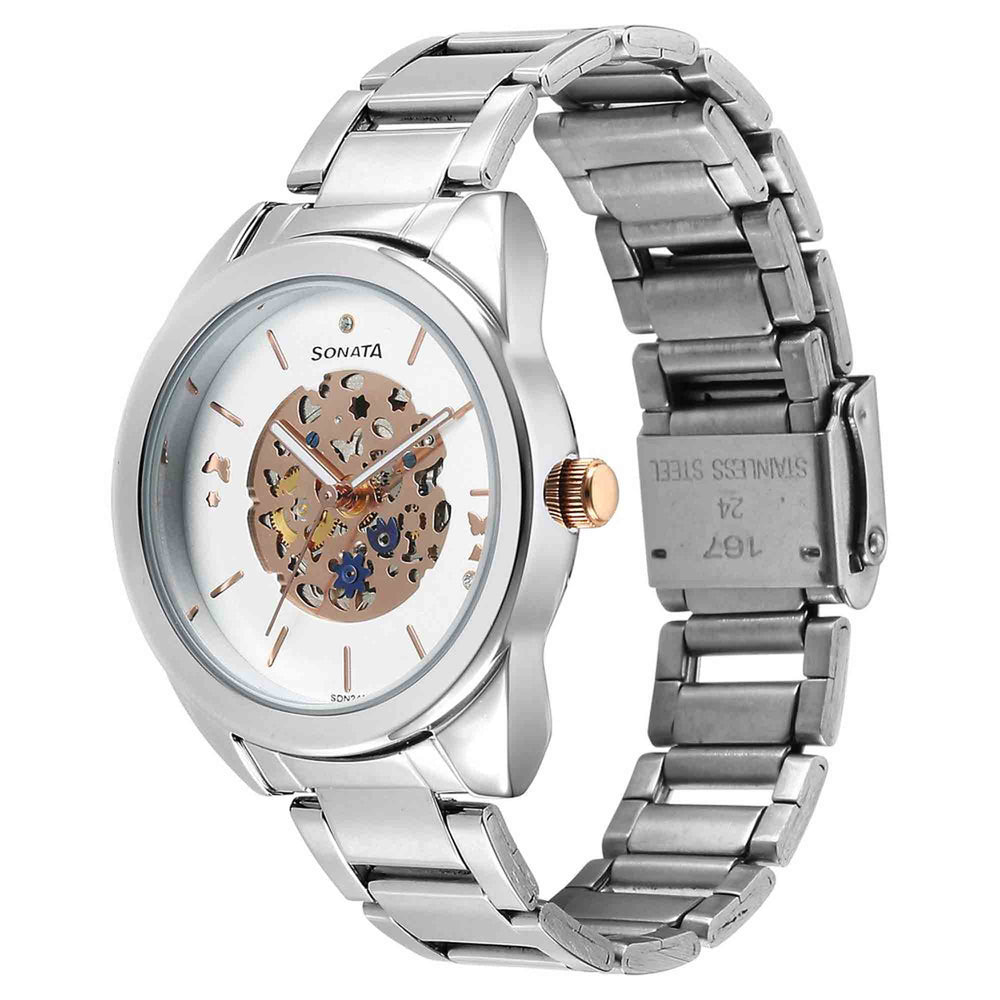 Sonata Unveil Quartz Multifunction Silver Dial Stainless Steel Strap Watch for Women