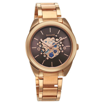 Sonata Unveil Quartz Multifunction Grey Dial Stainless Steel Strap Watch for Women