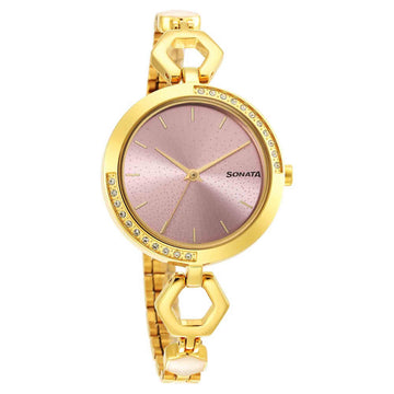 Utsav Pink Dail Yellow Bi Metal Strap Watch for Women