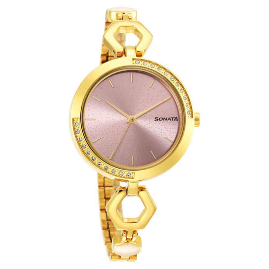 Utsav Pink Dail Yellow Bi Metal Strap Watch for Women