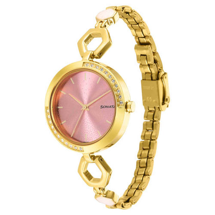 Utsav Pink Dail Yellow Bi Metal Strap Watch for Women