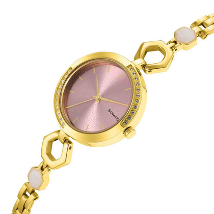 Utsav Pink Dail Yellow Bi Metal Strap Watch for Women