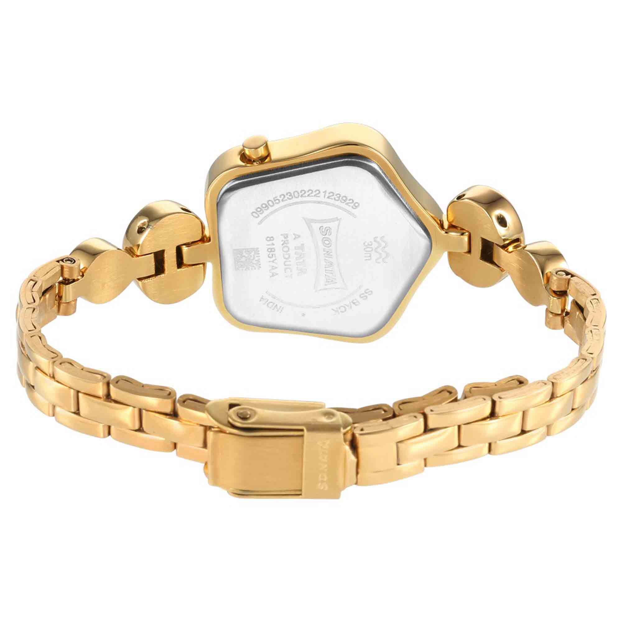 Sonata Utsav Beige Dial Yellow Bi Metal Strap Watch for Women