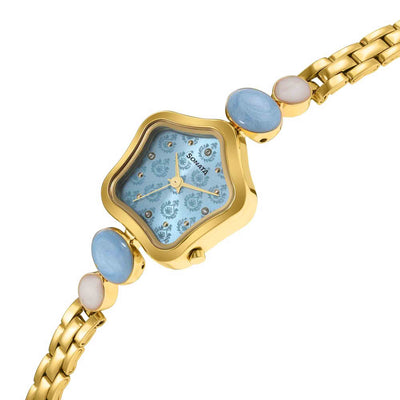 Sonata Utsav Blue Dial Yellow Bi Metal Strap Watch for Women