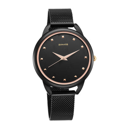 Sonata Wedding Quartz Analog Black Dial Stainless Steel Strap Watch for Women