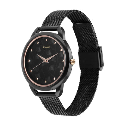 Sonata Wedding Quartz Analog Black Dial Stainless Steel Strap Watch for Women