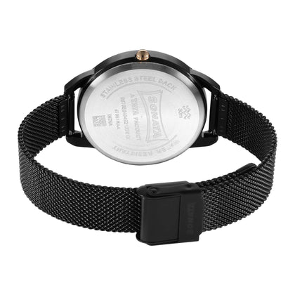 Sonata Wedding Quartz Analog Black Dial Stainless Steel Strap Watch for Women