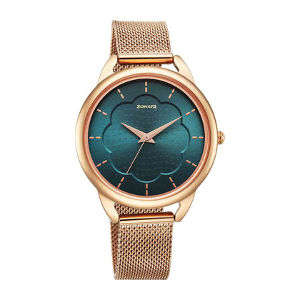 Sonata Wedding Quartz Alog Green Dial Stainless Steel Strap Watch for Women
