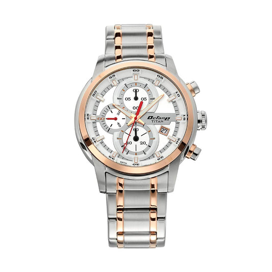 Titan Octane Quartz Chronograph White Dial Stainless Steel Strap Watch for Men