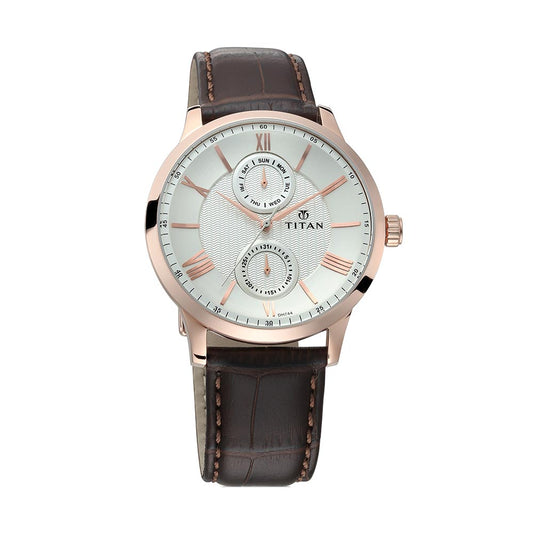 Titan On Trend White Dial Multi Leather Strap watch for Men