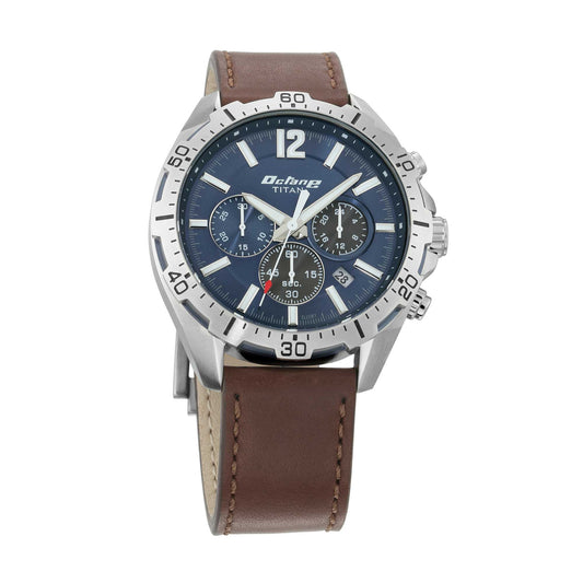 Titan Quartz Chronograph Black Dial Leather Strap Watch for Men