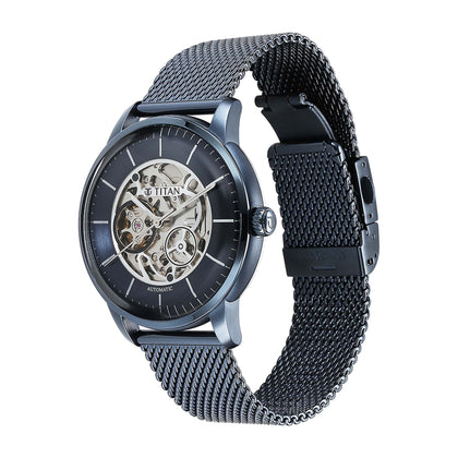 Titan Mechnaical Blue Dial Analog Stainless Steel Strap Watch for Men