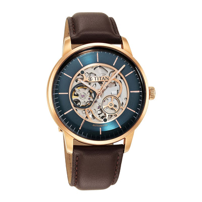 Titan Mechanical Green Dial Automatic watch for Men with Leather Strap
