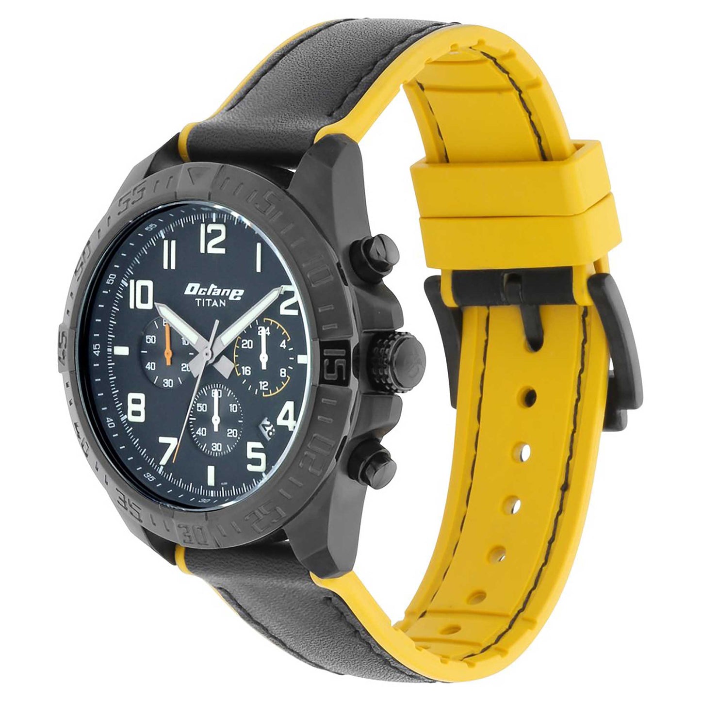 Titan Octane Hyper Lume Black Dial Chronograph Leather Strap watch for Men