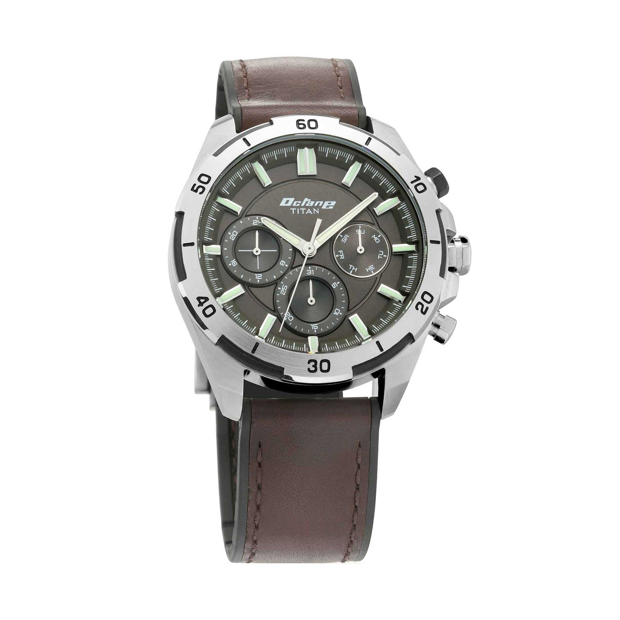 Titan Octane Hyper Lume Black Dial Multi Leather Strap watch for Men