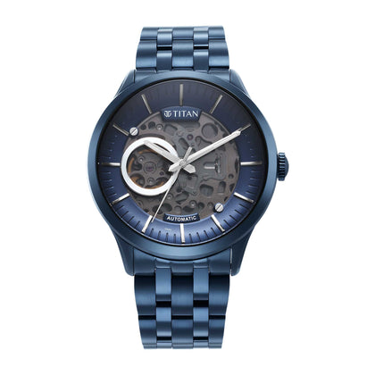 Titan Metal Mechanicals Blue Dial Analog Stainless Steel Strap Watch for Men