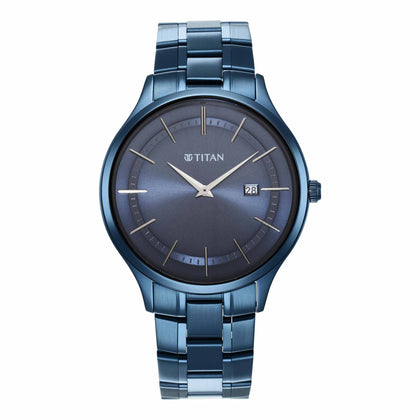 Titan Classique Slimline Blue Dial Analog Quartz Stainless Steel Strap watch for Men