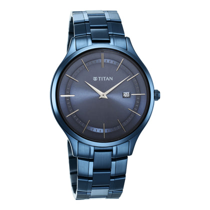 Titan Classique Slimline Blue Dial Analog Quartz Stainless Steel Strap watch for Men