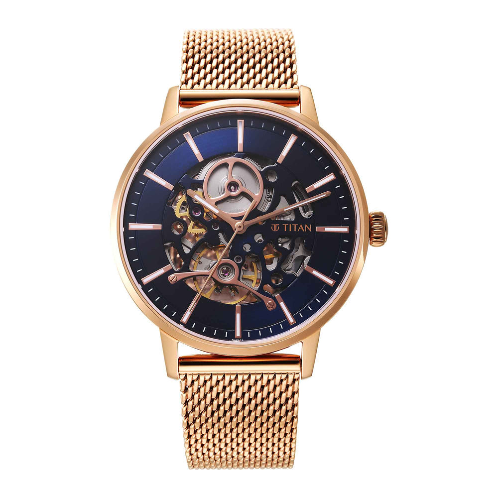 Titan Mechanical Slimline Blue Dial Mechanical Stainless Steel Strap watch for Men