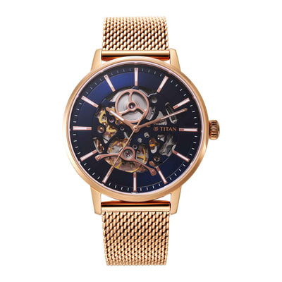 Titan Mechanical Slimline Blue Dial Mechanical Stainless Steel Strap watch for Men