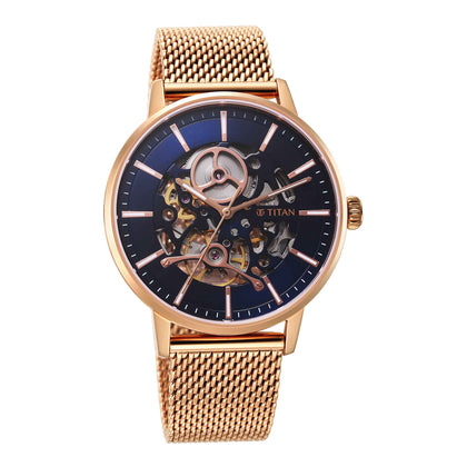 Titan Mechanical Slimline Blue Dial Mechanical Stainless Steel Strap watch for Men