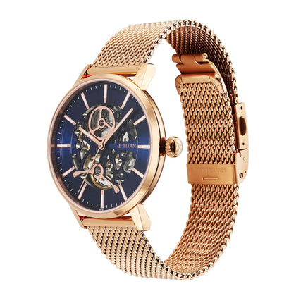 Titan Mechanical Slimline Blue Dial Mechanical Stainless Steel Strap watch for Men