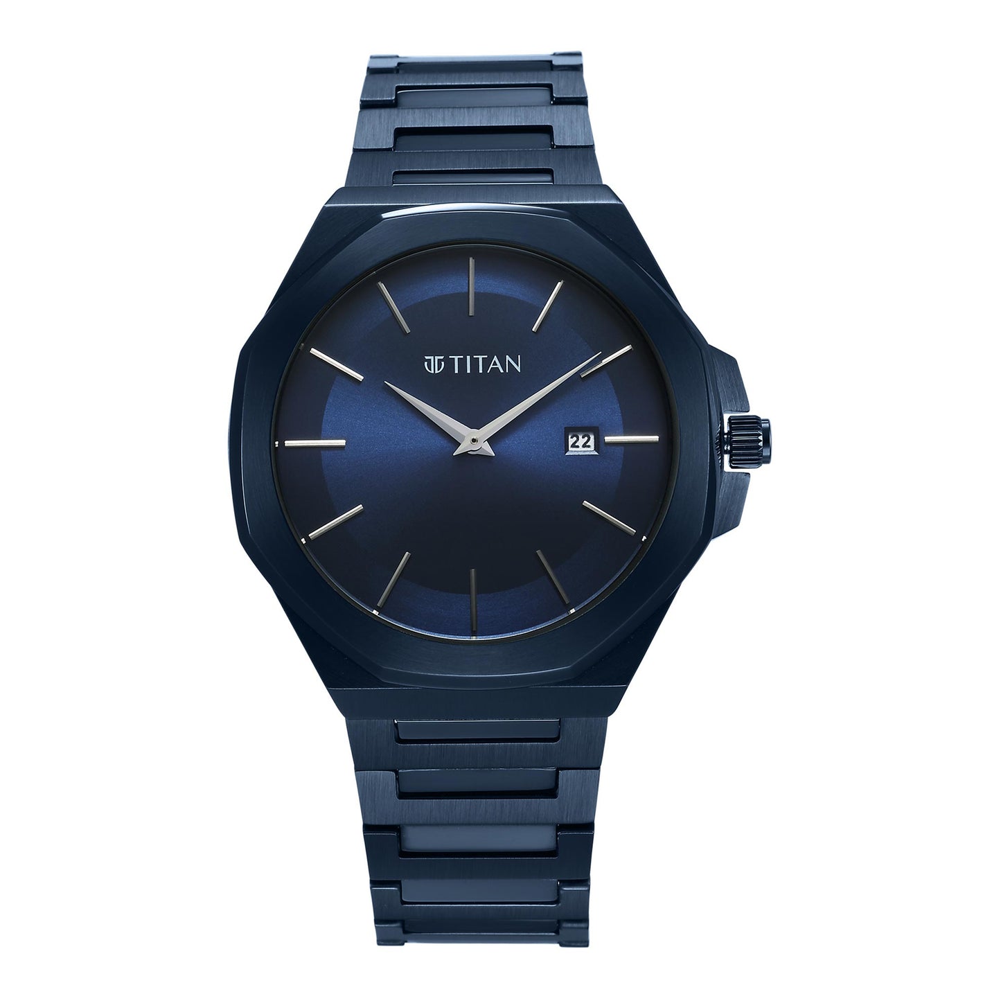 Titan Classique Slim Quartz Analog with Date Blue Dial Stainless Steel Strap Watch for Men