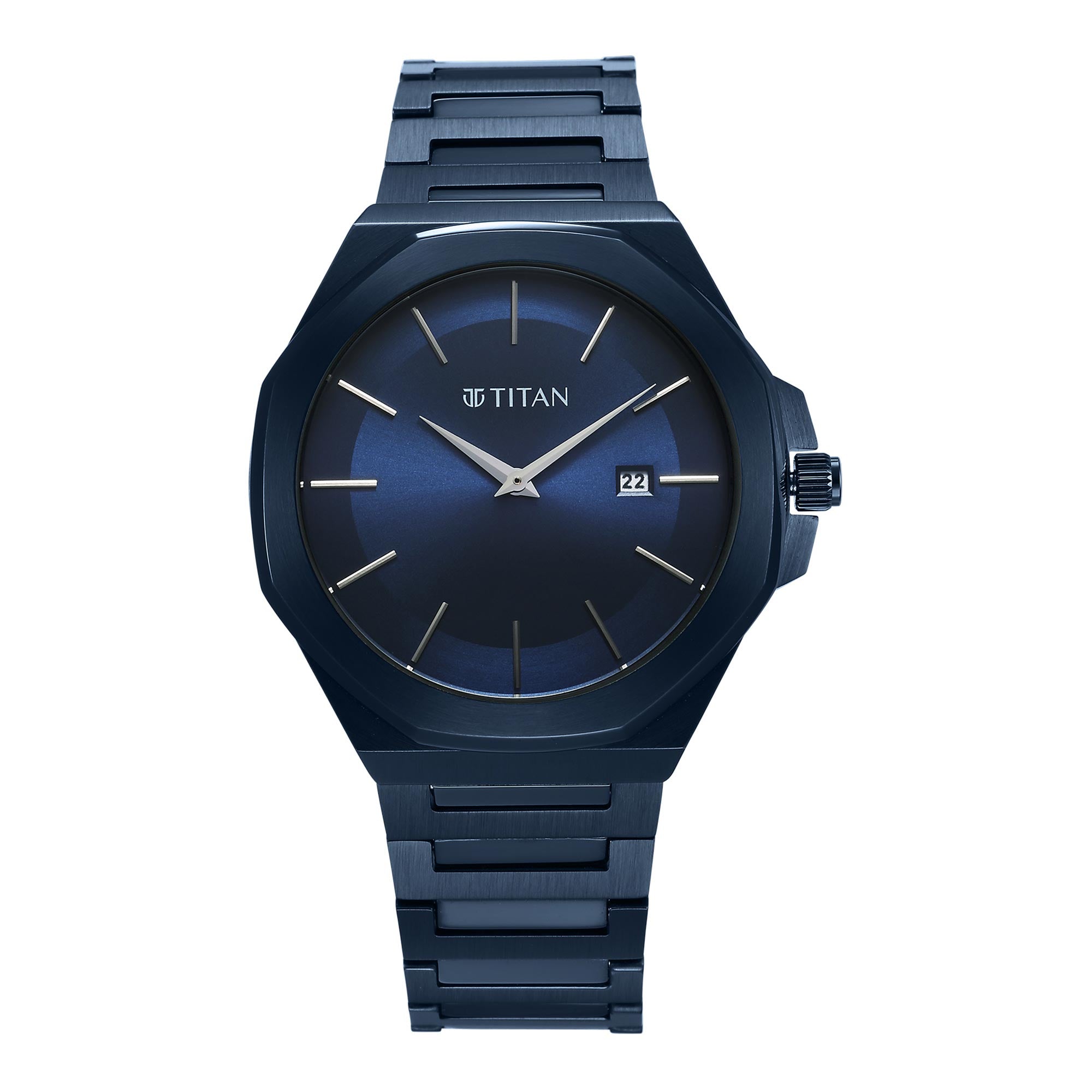 Titan Classique Slim Quartz Analog with Date Blue Dial Stainless Steel Strap Watch for Men