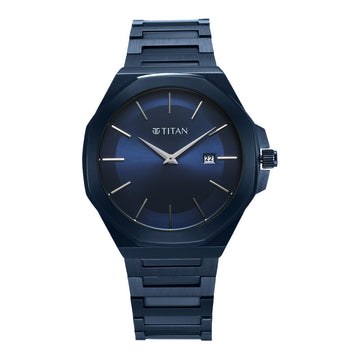 Titan Classique Slim Quartz Analog with Date Blue Dial Stainless Steel Strap Watch for Men