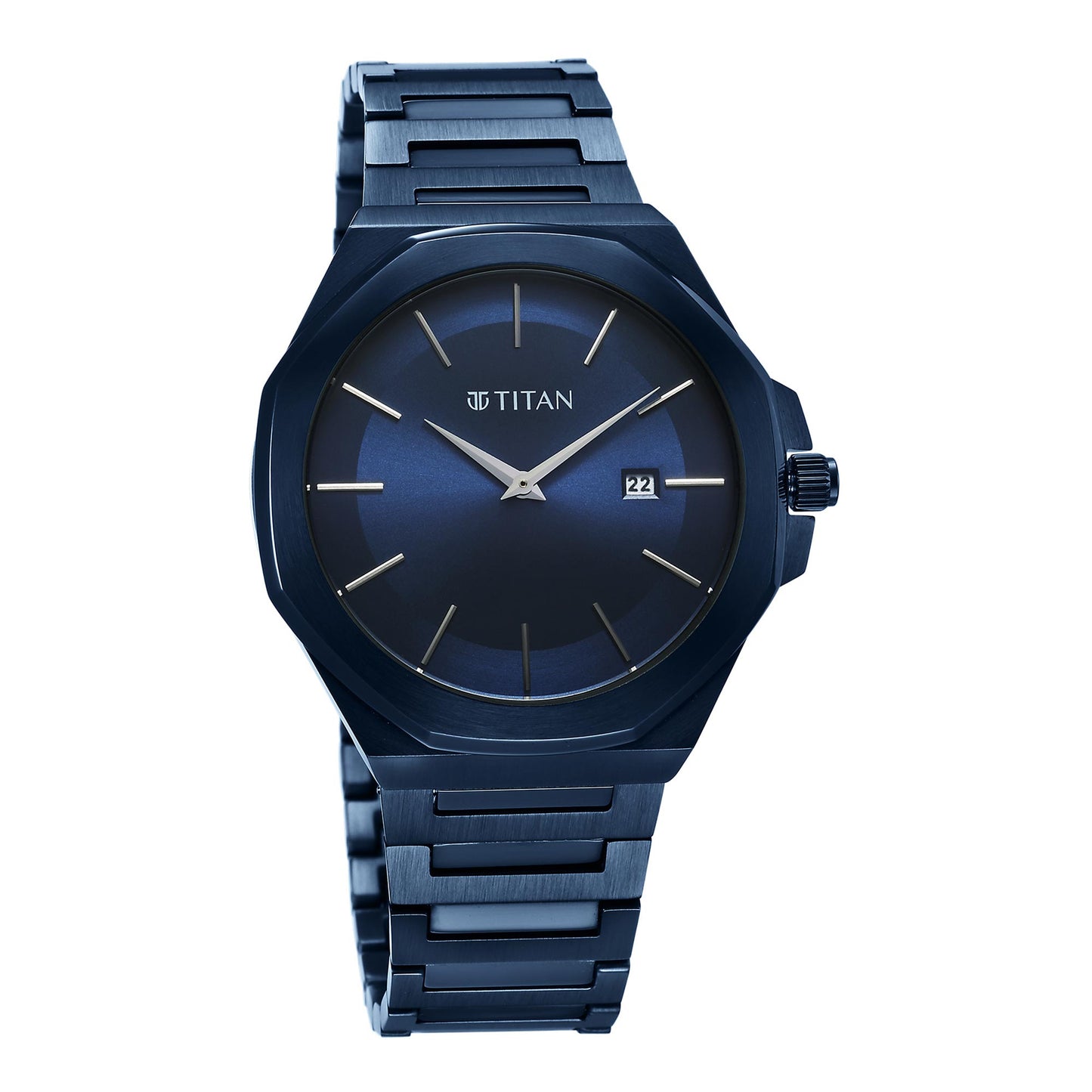 Titan Classique Slim Quartz Analog with Date Blue Dial Stainless Steel Strap Watch for Men