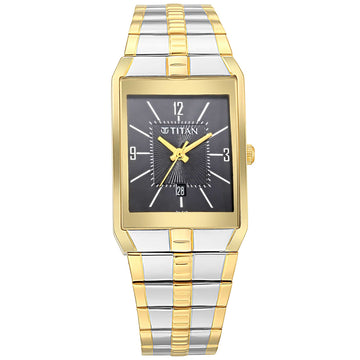 Titan Quartz Analog with Date Black Dial Metal Strap Watch for Men