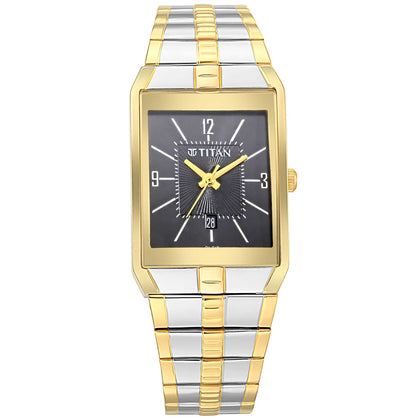 Titan Quartz Analog with Date Black Dial Metal Strap Watch for Men