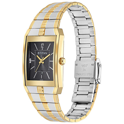 Titan Quartz Analog with Date Black Dial Metal Strap Watch for Men