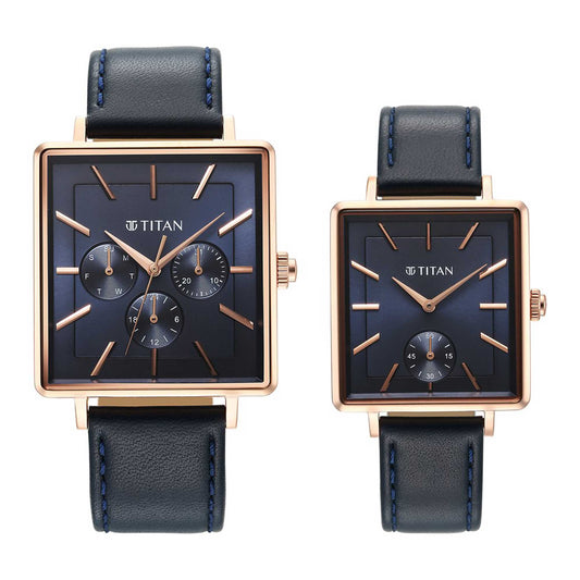 Titan Bandhan Black Dial Multi Leather Strap Watch for Couple