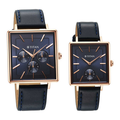Titan Bandhan Black Dial Multi Leather Strap Watch for Couple