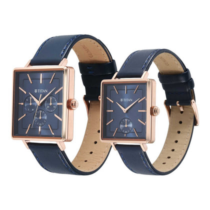 Titan Bandhan Black Dial Multi Leather Strap Watch for Couple