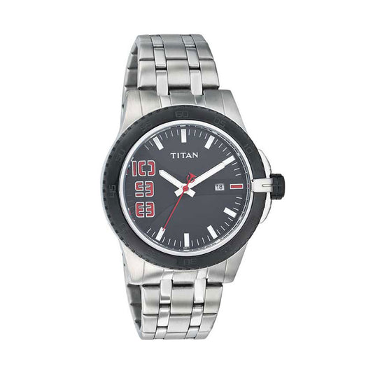 Titan Quartz Analog with Date Black Dial Stainless Steel Strap Watch for Men
