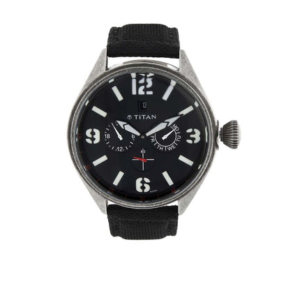 Titan Quartz Analog Black Dial Plastic Strap Watch for Men