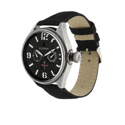 Titan Quartz Analog Black Dial Plastic Strap Watch for Men
