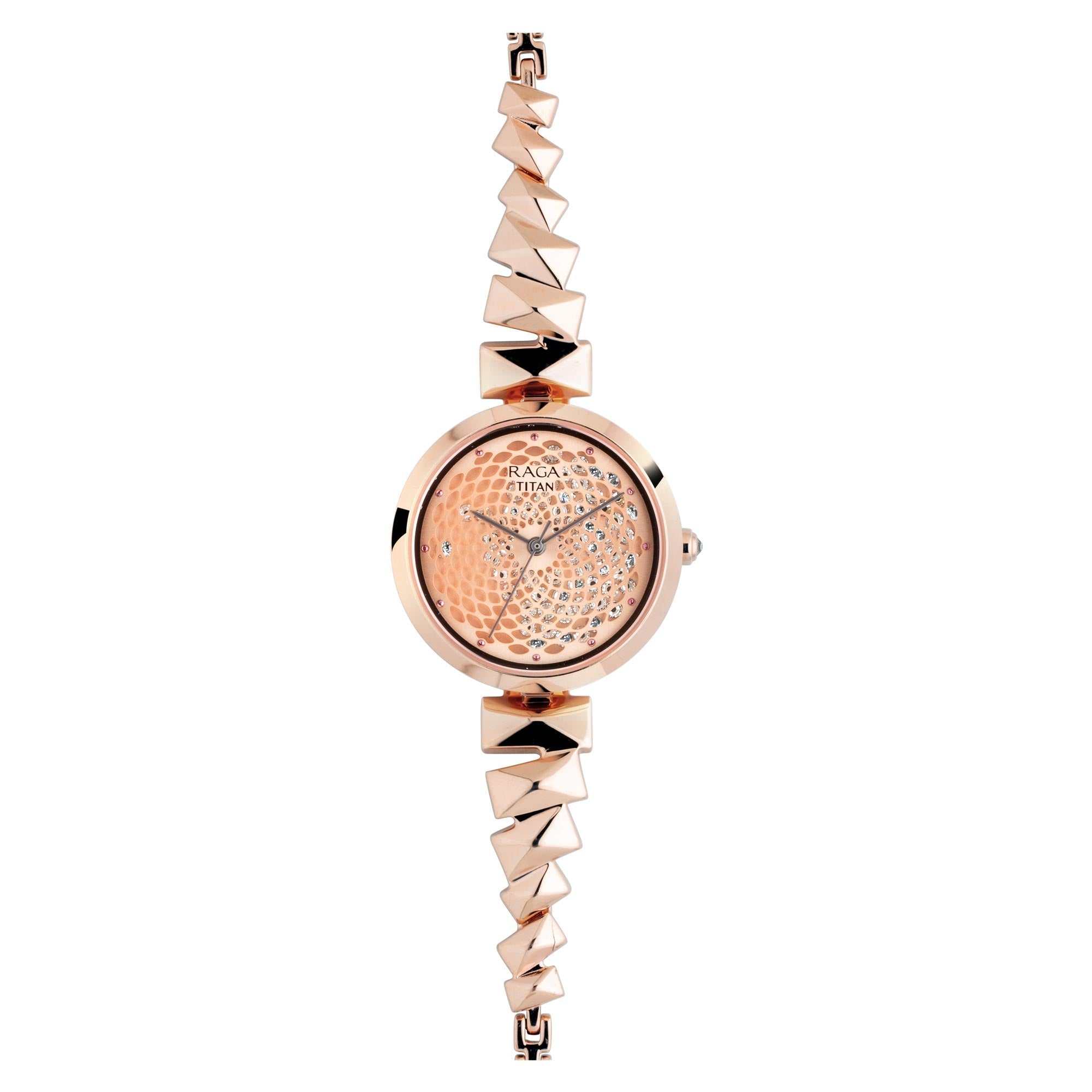 Titan Raga Facets Rose Gold Dial Women Watch With Stainless Steel Strap