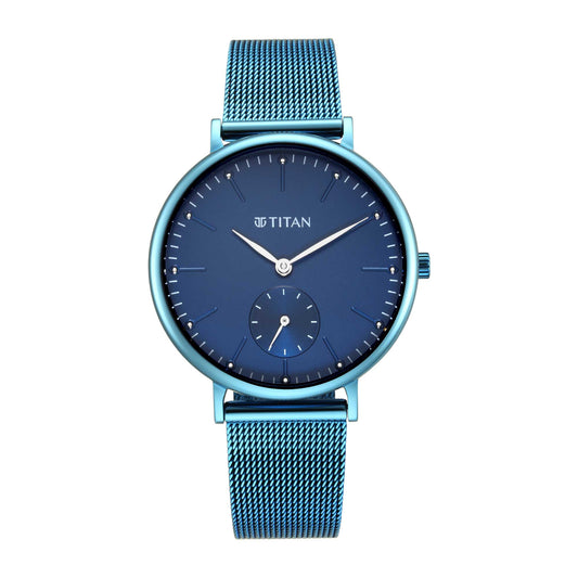 Titan Slimline Blue Dial Analog with Date Stainless Steel Strap watch for Women