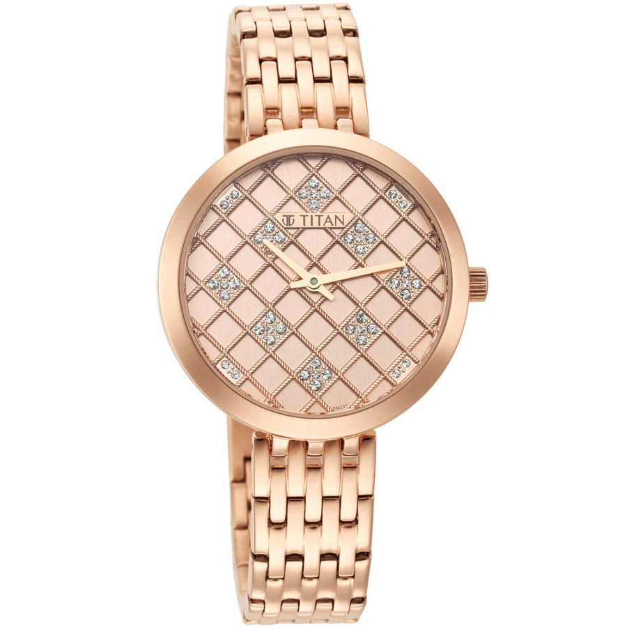 Titan Purple Unending Beauty Rose Gold Dial Women Watch With Stainless Steel Strap