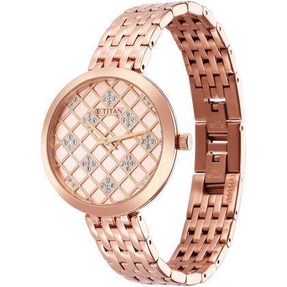 Titan Purple Unending Beauty Rose Gold Dial Women Watch With Stainless Steel Strap