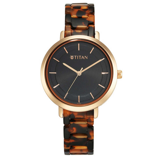Titan Purple Acetate Quartz Analog Black Dial Brass & Acetate Strap Watch for Women