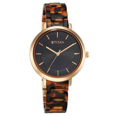Titan Purple Acetate Quartz Analog Black Dial Brass & Acetate Strap Watch for Women
