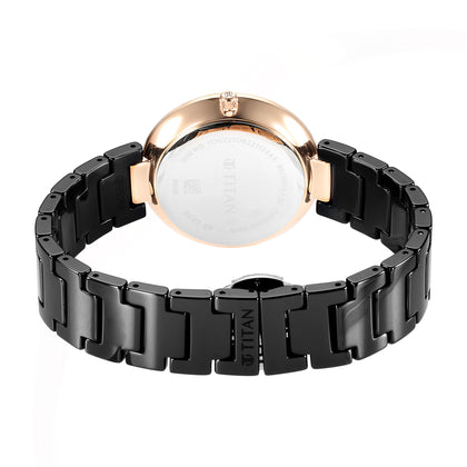 Titan Purple Ceramics Black Dial Analog Ceramic Strap watch for Women