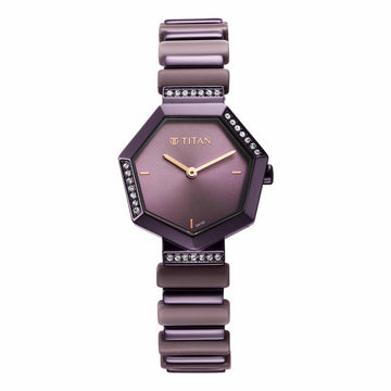 Glitz Purple Dial Metal & Plastic Strap Watch for Women