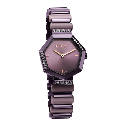 Glitz Purple Dial Metal & Plastic Strap Watch for Women