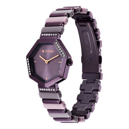 Glitz Purple Dial Metal & Plastic Strap Watch for Women