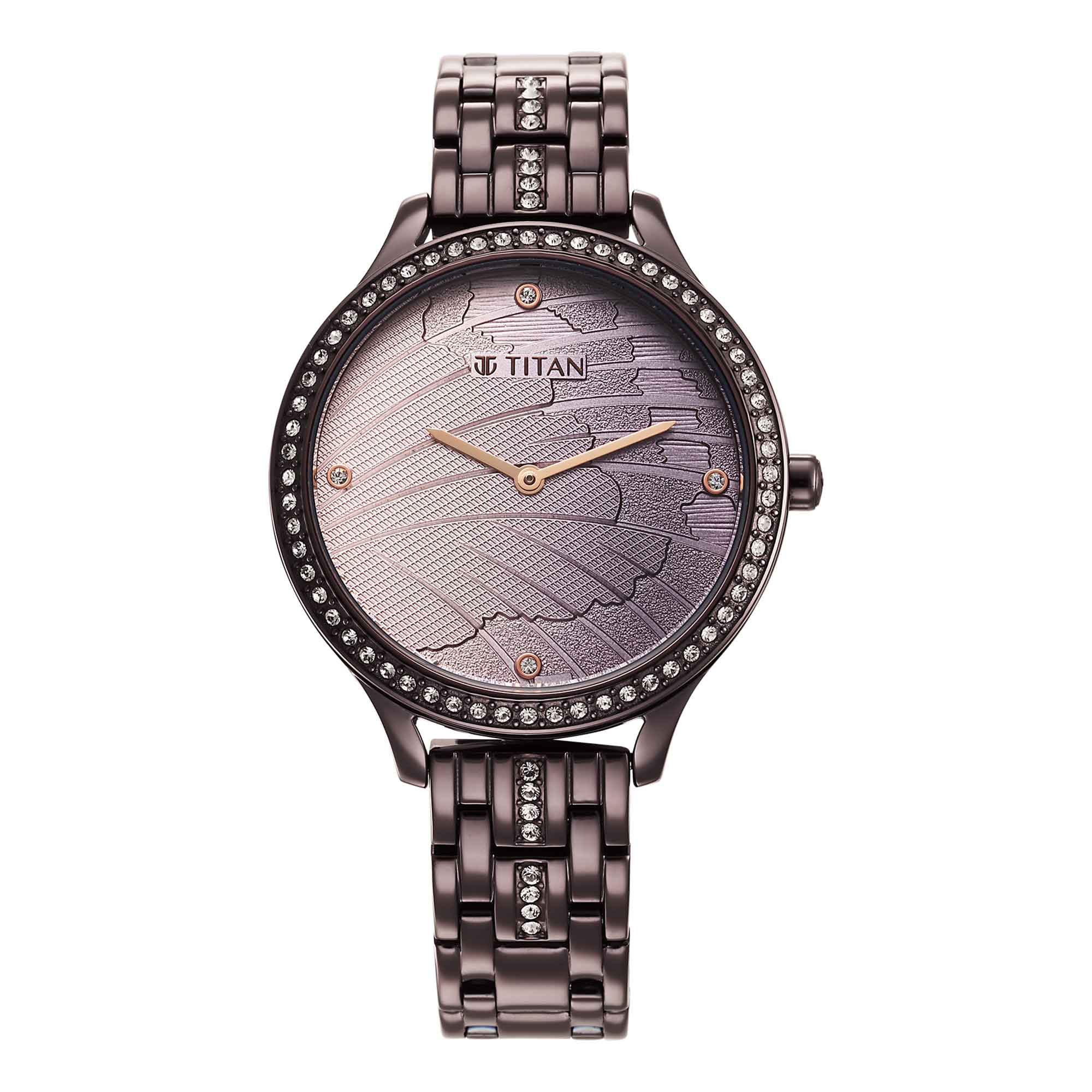 Titan Glitz Purple Dial Analog Stainless Steel Strap Watch for Women